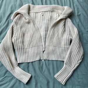 Aerie cropped knitted zip-up sweater